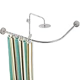 Gebogene L-förmige Duschvorhangstange, ohne Bohren, verstellbare Edelstahl-Badewannen-Eckschiene, ausziehbare Badezimmer-Vorhangstange
