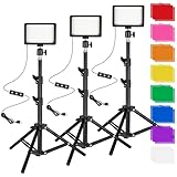 Ci-Fotto LED Fotolicht Video Licht 3-Pack, Dimmbare 5600K USB LED-Videoleuchte Dauerlicht die Fotografie mit Stativ und Farbfiltern für Fotostudios, YouTube, TikTok, Videoaufzeichnung, Game-Streaming