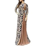 FUPODD Maxikleider Damen Festlich Muslimische Kleider Elegant Abaya Muslim Islamische Kleid Hochzeit Gebetskleid Lang Patchwork Blumen Gebetskleidung Für Frauen Ramadan Arabische Kleidung Modern