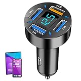 USB-C-Auto-Ladegerät-Adapter, 66 W, 4 Anschlüsse, superschneller Kfz-Ladeadapter, LED-Digitalanzeige, Echtzeit-Überwachung der Batteriespannung, verfolgen Sie den Gesundheitsstatus des Autos