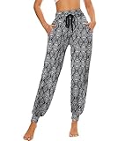 HAPYWER Haremshose Damen Lang für Sport Workout-Yogahose Jogginghose Sommerhose Leicht Weiche Lockere Bequem mit Groß Taschen-S-XXL