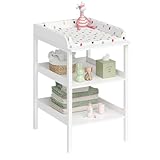 Bellabino Bani Wickelkommode aus Holz in Weiß – Wickeltisch schmal mit 2 offenen Ablageflächen – Wickelregal rückenschonend mit 86 cm Höhe – große Wickelfläche von 70 x 53 cm