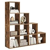 VASAGLE Bücherregal mit 10 Fächern, Regal offen, Stufenregal, Ordnungssystem für Deko, Fotos, Pflanzen, Wohnzimmer, Schlafzimmer, Arbeitszimmer, 29 x 129,5 x 129,5 cm, vintagebraun LBC10BX