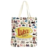 Onperpoe Stars Hollow Stofftasche, Luke's Diner Design Canvas Einkaufstasche mit Coffee Cup Motiv, Bedruckter Stoffbeutel Gilmore Girls Merch für Frauen, 40x35cm