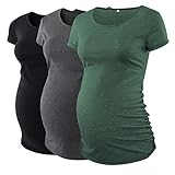 Love2Mi 3 Pcs Kurzarm Umstandsshirt Umstandsmode Tshirt Einfarbig Schwangerschafts Kleidung