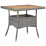 Myheimly Akazienholz Massiv Gartentisch 4 Personen Esstisch Terrassentisch Balkontisch Rattantisch Gartenmöbel Poly Rattan 80x80x75cm Grau