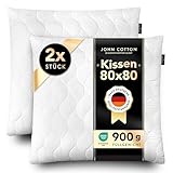 John Cotton Kopfkissen 80x80 cm – 2er Set Hotel-Luxus-Stepp-Kissen für Nackenschmerzen, Verstellbares Kissen mit Reißverschluss - 900g Füllung, Schlafkissen für Allergiker, Oeko-TEX (80 x 80)