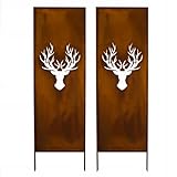Kapaga - Sichtschutz Metall 2x - 160 cm x 50 cm - Edelrost - Rostoptik Sichtschutz für Garten - Sichtschutzelement - Sichtschutzwand - Gartendekoration Zaun - Rost (Hirsche)