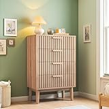 Poeahu Kommode mit 4 Schubladen, Schlafzimmerkommode mit Kippschutz, Vintage-Aufbewahrungsmöbel mit Griff und Beinen aus Massivholz, für Schlafzimmer und Wohnzimmer (Holzfarbe, 60 x 34 x 91 cm)