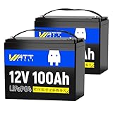 Wattcycle 12V 100Ah LiFePO4 Lithium Batterie - BCI Gruppe 24, 15.000 Zyklen, Eingebautes 100A BMS, Niedrigtemperaturschutz 2PACK