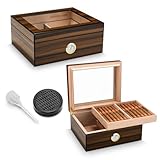 CIGARLOONG Zigarren Humidor Zedernholz, Glasplatte, Humidor mit Luftbefeuchter&Hygrometer, Geschenke für Männer (M für 50 Zigarren)