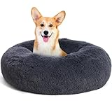 HMTOPE Orthopädisches Hundebett rund Hundekissen Hundesofa Katzenbett Donut Kuscheliges Hundekorb Waschbar, 70 cm Ø, Dunkelgrau