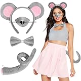 iZoeL Halloween Mauskostüm Damen Frauen, Maus Ohren Haarreif Maus Nase Schwanz Fliege Tier Kostüm Accessorie, Halloween Karneval Mottoparty Damen Frauen Kostüm