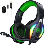 Fachixy FC100 Gaming Headset für PS4, PS5, PC, Xbox, Nintendo Switch, Gaming Kopfhörer mit Kabel und RGB Licht, Stereo Surround Kopfhörer mit Mikrofon, Noise Cancelling Gamer Headphones - GRÜN