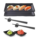 Molijysp Japanisches Sushi Geschirr set 8 Teiliges, Sushi Platte, Japanese Sushi Teller, mit 2 Teller, 2 Dipteller, 2 Paar Essstäbchen, 2 Essstäbchenablagen, für Familien, Restaurants und Hotels