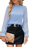 Odosalii Damen Bluse Elegant Rüschen-Kragen Oberteile Festlich Chiffon Blusen Einfarbig Langarm Shirt Hemdbluse Top Schlupfbluse