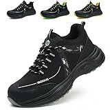 ISOOUS Arbeitsschuhe Herren Damen Sicherheitsschuhe Leicht rutschfest Stahlkappenschuhe Atmungsaktiv Bequem Schutzschuhe Schwarz EU 44