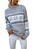 SWOAMER Damen Weihnachtspullover Schneeflocken Weihnachten Strickpullover mit Stehkragen Warmer Pullover Winter Elegant Christmas Pullover Winter Outfit Sweater Winter Pullis Dunkelgrau L