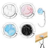 UTOCLEC 4 Stück Taschenhalter für Tisch, Tisch Handtaschenhalter Haken, Antirutsch Faltbare Handtaschenhalter, Runder Taschenhaken mit Marmor-Optik, Aufhänger Bis 5 Kg