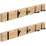ANVODE 2 Stück Garderobenhaken Holz Wand, Holzplatte Garderobenleiste Faltbarer Kleiderhaken mit 5 Haken für Jacken, Hüte und Handtaschen (42cm)