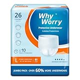 WhyWorry Inkontinenz Pants für Männer und Frauen, Inkontinenz Slip Damen und Herren, Windelhosen Erwachsene Einweg, Auslaufschutz über Nacht, Geruchsschutz, Unisex, Größe L, 26 Stück