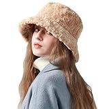 Damen Hut Winter Weiche Kunstpelz Breite Krempe Fellmütze Winter Bucket Hat Slouchy Fisherman Hüte Winter Bucket