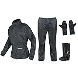 A-Pro Ganzkörper Wasserdicht Regenanzug Handschuhe Stiefel Motorradkombi Schwarz XL