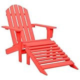 vidaXL Tannenholz Massiv Adirondack Gartenstuhl mit Fußstütze Liegestuhl Deckchair Gartenliege Gartensessel Stuhl Sessel Sonnenliege Liege Rot