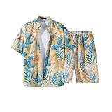 Dmmtot Herren Hawaii 2-teiliges Set Shorts und Hemden Sommer Strand Licht Set Lustige Tropen Blumendruck Sets Casual Trainingsanzug-Sets Atmungsaktiv Strandurlaub Sets Kubanische Hemden und Shorts A14