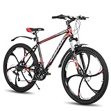 Hiland Mountainbike MTB 26 Zoll mit 432 MM Aluminiumrahmen Scheibenbremse Federgabel 6 Speichenräder Jugendliche Fahrad Herr Damen Schwarz&Rot