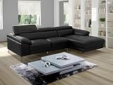 Vente-unique-Ecksofa - Ecke Rechts - Leder - Schwarz - Solange