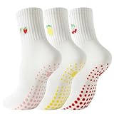 BISOUSOX Pilates Socken Damen Streifen Yoga Socken für Fraue 3 Paare Baumwolle Stoppersocken für Schwangere Frau Größe 36-40 Weich Bequem Rutschsocken für Fitness Yoga Geburtstagsgeschenk