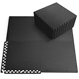 KAYMAN 4 Stück (60 x 60 cm) Gymnastik-Bodenfliesen, ineinandergreifend, Eva-Schaumstoff, Übungsbodenfliesen für Heimtraining, Studio, Gewichte, Übung und Yoga, Schwarz