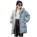Guqmjde Winterjacke Mädchen Daunenmantel Lang Puffer Jacke Warme Wintermantel Kinder Daunenjacken Winddicht Outdoorjacke Casual Kapuzenjacke Freizeitjacke Mode Kinderjacke Thermo Mantel Blau 140