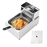 OUBUBY Öl-Fritteuse mit Kaltzonentechnologie, Fritteuse mit 6L Kapazität Temperaturregler Bis 200°C, Teilweise Spülmaschinengeeignet,2500W Friteuse mit Fett für Chips, Hähnchenflügeln, Truthahn