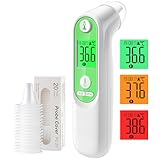 Ohrthermometer für Baby Erwachsene, Ohr Fieberthermometer mit Altersmessung und farbcodierte Temperaturanzeige, digitales infrarot-Thermometer mit 21*Einweg-Schutzkappen (Grün)
