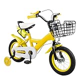 HUOMMGS Kinderfahrrad 12 Zoll Upgraded Jugend Fahrrad für ab 2-4 Jahre Kinder Fahrrad mit Stützrädern und Korb Höhenverstellba Kinderfahrrad für 80-95cm Jungen & Mädchen (Gelb)