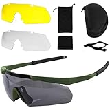 Aicharynic Schießbrille mit 3 Austauschbaren Gläsern, Schutzbrille mit Durchsichtigen Anti-Beschlag & Kratzbeständigen Gläsern Verstellbar Schlagfester Augenschutz laser schutzbrille (Grüne Schläfen)