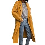 KDEIHT Wolljacke Damen Locker Trenchcoat Longline Winterjacke Wool Coat Freizeit Damenjacke Umlegekragen Wintermantel Elegant Wollmantel Langer Jacke Bequem Cabanjacke Teenager Mädchen Windjacke