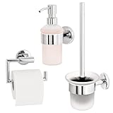 bremermann Bad-Serie Lucente - Badezimmer Zubehör-Set 3tlg. bestehend aus 1x Toilettenpapierhalter 1x WC-Garnitur und 1x Seifenspender, Badaccessoires aus Edelstahl verchromt