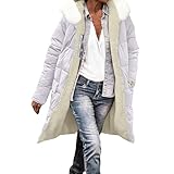 Generisch Wintermantel Damen Lang Winterjacke Elegant Puffer Jacke Warm Gefüttert Winterparka Winter Mantel Parka Steppmantel Reißverschluss Daunenmantel mit Kapuze Pufferjacke und Taschen Elegante