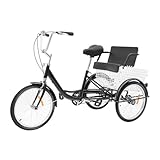 lousriyy 20 Zoll Erwachsenen-Dreirad mit Einkaufskorb & Kindersitz Freizeit-3-Rad Fahrräder für Erwachsene Tragfähigkeit 120kg Höhenverstellbar Trike Cruise Tricycle Fahrrad Bikes, Schwarz