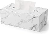 KINGFOM PU Leder Kosmetiktücher Box Taschentuchbox Tücherbox für Büro/Auto/Zuhause (Marmor Weiß)