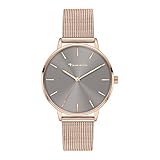 Tamaris Damenuhr – Schlichte, runde Armbanduhr für Damen 36 mm - Armbanduhr mit Edelstahl Meshband in Silber, Gold, Roségold, Schwarz, Blau, Grün, Lila UVM, wasserfest