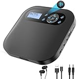 Tragbarer CD Player mit Bluetooth, NEU Wiederaufladbar Discman CD Player für Auto mit FM, Zwei Stereo Lautsprechers, Anti-Skip, Zwei Kopfhöreranschlüssen, für Geschenk,Zuhause