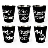 Be Your Own System / 6 STK schwarze Edelstahl Party Schnapsgläser Set 2cl / gravierte Sprüche/lustige Geschenke Männer und Frauen/Lebensmittelecht und wieder verwendbar/Geschenk zum Einzug