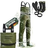 Heimfleiss® Wathose Herren Wasserdicht mit Stiefel (Gr. 45) | Unisex Nylon Anglerhose inkl. Zubehör | rutschfeste Fischerhose zum Angeln oder zur Teichreinigung | Wader Watthose Teichhose Angelhose