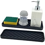 Leadfun Spülbecken Organizer Silikon Schwammhalter 30cm x 11cm, Küche Bad Organizer für Schwämme, Bürsten, Seife, Abtropfmatte Silikon, Spülmaschinenfestes（Schwarz, 2 Stück）