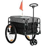 HOMCOM 2-in-1 Fahrradanhänger Lastenanhänger Transportanhänger für Fahrrad mit 20 Zoll-Luftreifen 40 kg Belastbarkeit 130 x 64 x 64/103 cm