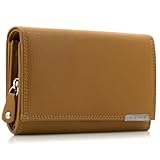 ekavale Geldbörse Damen Leder mit RFID-Schutz 25 Fächer Damen Portemonnaie Lang (Curry)